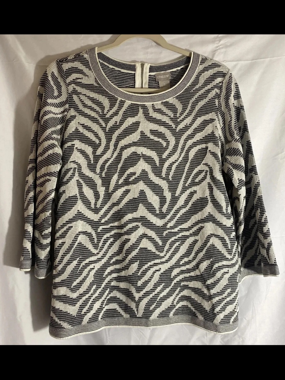 Chico's Black and White Striped Knit Top